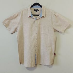 Harve Benard Men Linen Short Sleeve Shirt Beige Size Large Casual Summer Outfit